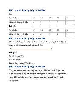 Giải SGK Toán lớp 3 trang 44, 45 Giảm một số đi một số lần | Cánh Diều