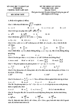 Đề khảo sát Toán 10 chuẩn bị năm học 2019 – 2020 trường Liễn Sơn – Vĩnh Phúc