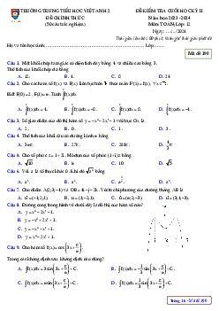 Đề thi cuối học kỳ 2 Toán 12 năm 2023 – 2024 trường Việt Anh 2 – Bình Dương
