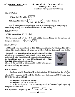 Đề thi thử Toán vào 10 lần 3 năm 2023 – 2024 phòng GD&ĐT Diễn Châu – Nghệ An