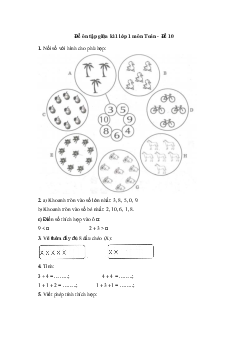 Đề ôn tập giữa học kì 1 môn Toán lớp 1 - Đề 10
