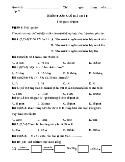 Đề thi cuối kì 2 lớp 3 môn Toán học kì II - đề 1 năm 2022 - 2023 | Chân trời sáng tạo