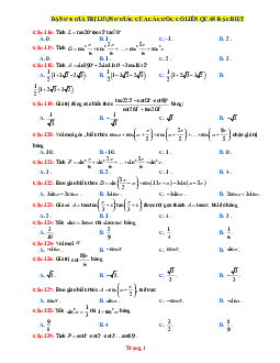 Trắc nghiệm giá trị lượng giác của các góc liên quan đặc biệt lớp 11 (có đáp án)