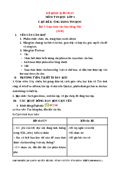 Giáo án Tin học lớp 4 Bài 7: Soạn thảo văn bản Tiếng Việt | Chân trời