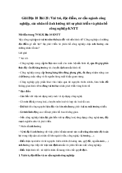 Giải Địa 10 Bài 28: Vai trò, đặc điểm, cơ cấu ngành công nghiệp, các nhân tố ảnh hưởng tới sự phát triển và phân bố công nghiệp KNTT