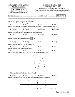 Đề kiểm tra học kỳ 1 Toán 12 năm 2022 – 2023 sở GD&ĐT Hậu Giang