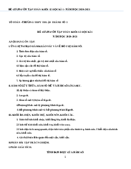 Đề cương ôn tập học kì 1 Toán 12 năm 2020 – 2021 trường THPT Thuận Thành 1 – Bắc Ninh