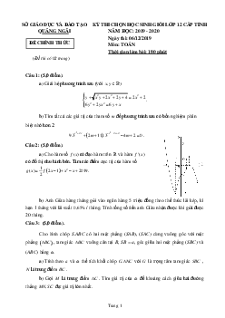 Đề thi học sinh giỏi tỉnh Toán 12 năm 2019 – 2020 sở GD&ĐT Quảng Ngãi