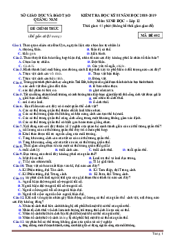 Đề kiểm tra học kỳ II năm 2018-2019 môn sinh 12 sở GD Quảng Nam (đề 402, có đáp án)