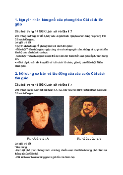 Giải SGK Lịch sử lớp 7 Bài 4: Phong trào Cải cách tôn giáo | Cánh diều