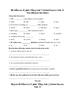 Đề kiểm tra 15 phút Tiếng Anh 7 Global Success Unit 11 Travelling in the future