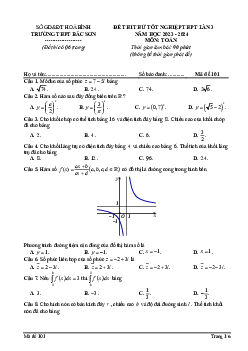 Đề thi thử Toán tốt nghiệp THPT 2024 lần 3 trường THPT Bắc Sơn – Hòa Bình