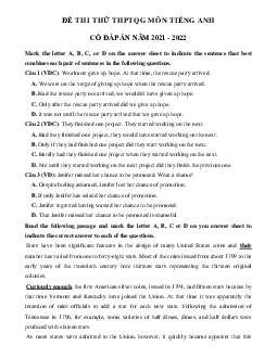 Đề thi thử THPT Quốc gia năm 2021 môn Tiếng Anh trường THPT Chuyên Lào Cai lần 1 (có đáp án)