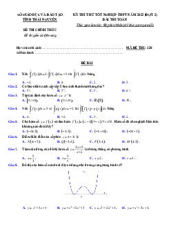 Đề thi thử THPT Quốc gia 2022 môn Toán lần 2 Sở GD&ĐT Thái Nguyên