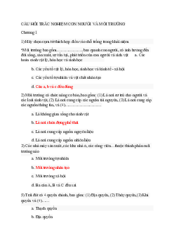 Trắc nghiệm ôn tập cuối kì Con người và môi trường (Có đáp án)