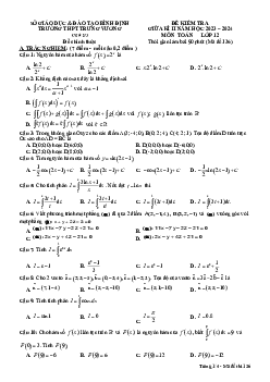 Đề giữa kì 2 Toán 12 năm 2023 – 2024 trường THPT Trưng Vương – Bình Định
