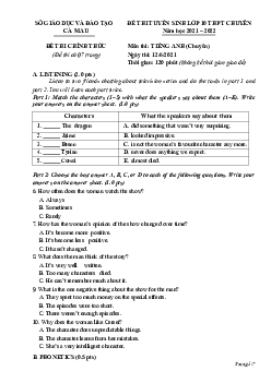 Đề Thi Tuyển Sinh Lớp 10 Thpt Chuyên Năm Học 2021 – 2022 Môn Thi Tiếng Anh (Chuyên) - Tỉnh Cà Mau