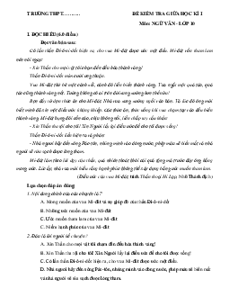 Giải đề thi giữa học kì 1 lớp 10 năm 2023 - 2024 sách Kết nối tri thức với cuộc sống | Ngữ văn lớp 10 đề