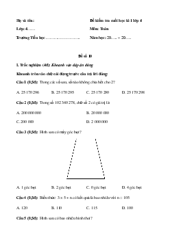 Đề thi học kì 1 lớp 4 môn Toán sách Kết nối tri thức - Đề số 10