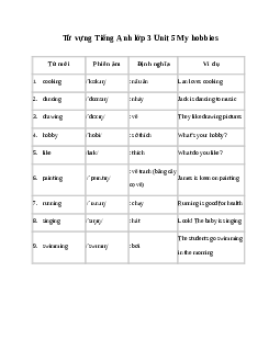 Từ vựng Tiếng Anh lớp 3 Global Success Unit 5 My hobbies