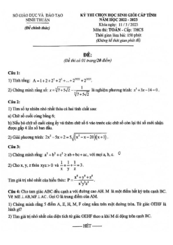 Đề học sinh giỏi cấp tỉnh Toán THCS năm 2022 – 2023 sở GD&ĐT Ninh Thuận