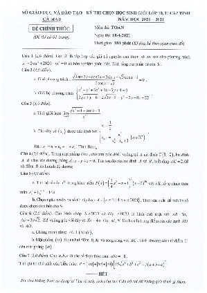 Đề thi học sinh giỏi Toán 11 cấp tỉnh năm 2020 – 2021 sở GD&ĐT Cà Mau