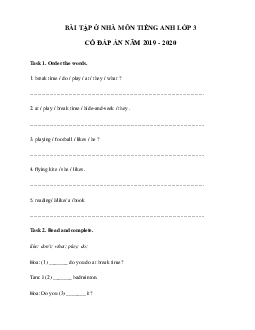 Phiếu bài tập ở nhà tiếng Anh lớp 3 - Ngày 09/03