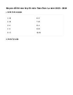 Đề thi vào 10 môn Toán năm 2023 - 2024 sở GD&ĐT Sơn La