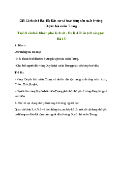 Giải Lịch sử Địa lí lớp 4 Bài 15: Dân cư và hoạt động sản xuất ở vùng Duyên hải miền Trung | Chân trời sáng tạo