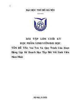 Bài tập lớn: Vai trò và quy định của hoạt động lập kế hoạch học tập đối với sinh viên năm nhất | Trường Đại Học Thủ Đô Hà Nội
