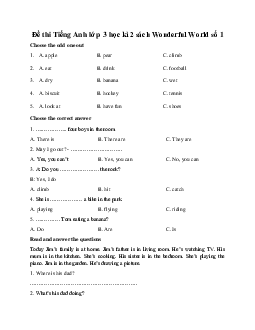 Đề thi Tiếng Anh lớp 3 học kì 2 sách Wonderful World số 1