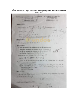 Đề thi giữa học kì 1 lớp 9 môn Toán Trường Chuyên Hà Nội Amsterdam năm 2020 - 2021
