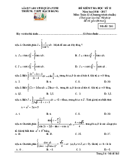 Đề thi HK2 Toán 12 năm học 2016 – 2017 trường THPT Bạch Đằng – Quảng Ninh