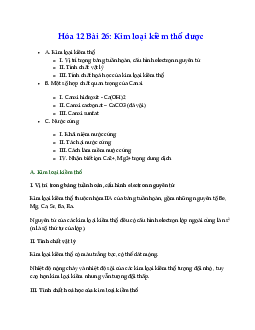 Hóa 12 Bài 26: Kim loại kiềm thổ