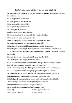 Câu hỏi trắc nghiệm Địa lý 12 bài 9: Thiên nhiên nhiệt đới ẩm gió mùa