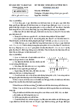 Đề thi HSG môn Sinh học 9 Sở GD Quảng Nam 2021-2022 (có đáp án)