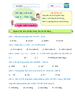 Giải Bài tập cuối tuần lớp 4 môn Toán Kết nối tri thức - Tuần 22