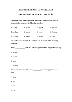Đề thi giữa kì 1 tiếng Anh 8 i-Learn Smart World số 1