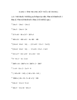 Bài tập Dạng 1: Tính nhanh (rút gọn thừa số chung) | Toán 4