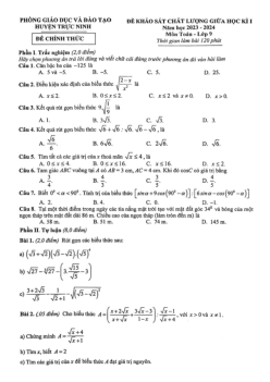 Đề giữa học kì 1 Toán 9 năm 2023 – 2024 phòng GD&ĐT Trực Ninh – Nam Định