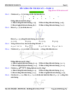 295 câu trắc nghiệm ôn thi học kỳ 1 Toán 12 – Lê Bá Bảo