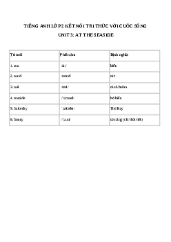Từ vựng Unit 3 lớp 2 At the seaside Tiếng Anh 2 Global Success