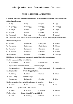 Bài tập tiếng Anh Unit 1 lớp 8 Leisure Time