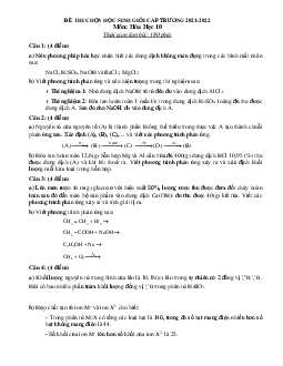 Đề thi HSG hóa 10 cấp trường 2022 (có đáp án)