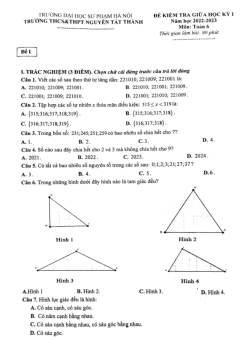 Đề giữa học kỳ 1 Toán 6 năm 2022 – 2023 trường Nguyễn Tất Thành – Hà Nội