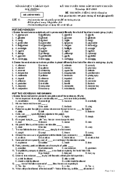 Đề thi Tuyển sinh lớp 10 THPT TP Hải Phòng năm học 2017-2018 môn Tiếng Anh (chuyên)