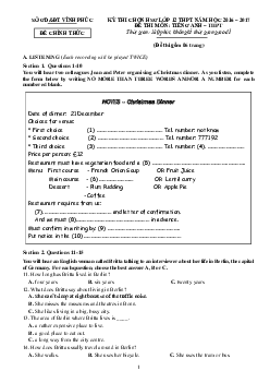 Kỳ thi chọn HSG lớp 12 THPT tỉnh Vĩnh Phúc môn Tiếng Anh NĂM HỌC 2016-2017 đề thi môn Tiếng Anh (có đáp án)