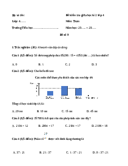 Đề thi giữa học kì 2 lớp 4 môn Toán Kết nối tri thức - Đề số 9