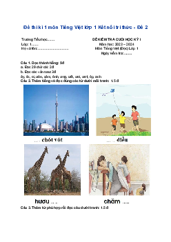 Đề thi học kì 1 lớp 1 môn Tiếng Việt năm 2023-2024 Kết nối tri thức - Đề 2