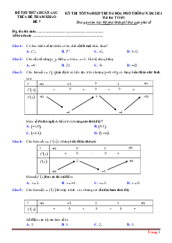 Đề ôn thi tốt nghiệp THPT 2021 Toán phát triển từ đề minh họa -Đề 7 (lời giải chi tiết và đáp án)